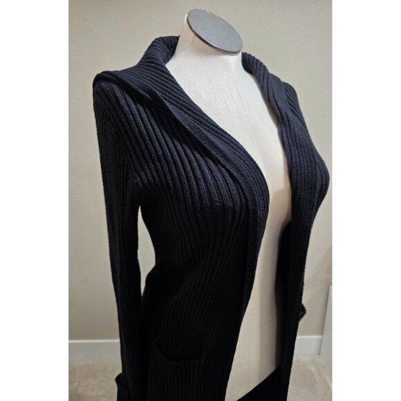 Ribbed Longline Open Cardigan Sweater With Pockets For Women Black - Picture 5 of 12